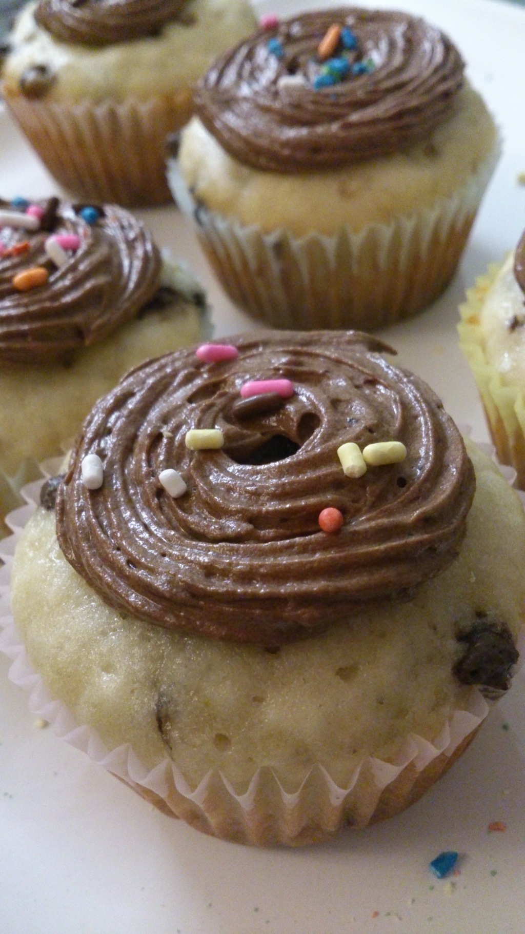 Banana and Chocolate Chip Muffin with Chocolate Frosting
